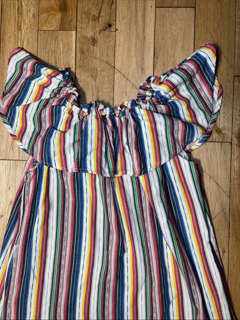 XL Multicolor Striped Off Shoulder Ruffle Dress - Picture 2 of 8